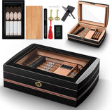 Humidor Armario de Cedro para Puros, Estuche de Almacenamiento de Puros Lacado Piano, Tapa de Cristal Elegante Humidificador, Caja de Puros de Madera Hecha a Mano