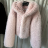 Abrigos de piel sintética para mujer, chaquetas cortas con capucha, lisas, de manga larga, con botones forrados, gruesas, ajustadas, informales para oficina, otoño e invierno 2025