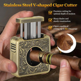 Cigar Cutter,4 in 1 Multifunction V Cut Cutter with Cigar Punch,Cigar Holder & Twin Nubber,Suitable for Max 60 Ring Gauge Cigars
