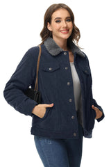 TACVASEN Corduroy Sherpa Fleece Lined Heavy Jackets Womens Fashion Fuzzy Casual Outwears Winter Thermal Coats Female Windbreaker