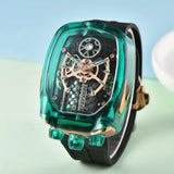 2025 new transparent waterproof men's quartz watch, unique hollow wine barrel shaped leisure watch