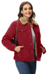 TACVASEN Corduroy Sherpa Fleece Lined Heavy Jackets Womens Fashion Fuzzy Casual Outwears Winter Thermal Coats Female Windbreaker