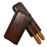 Estuche de cuero genuino tallado hecho a mano para 2/3 cigarros, portátil, de viaje, humidor de cuero