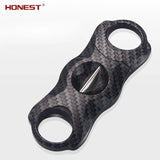 Carbon Fiber Pattern Cigar Scissors, V-Cut & Sharp Design - Portable Stainless Steel Cigar Cutter with Punch