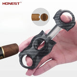 Carbon Fiber Pattern Cigar Scissors, V-Cut & Sharp Design - Portable Stainless Steel Cigar Cutter with Punch