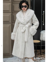 Vintage Coats Faux Fox Fur Women Thick Warm Long Coat Turn Down Collar Warm Coats Thick Elegant Coat With Belt Outerwear Winter