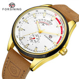 Reloj cronógrafo FORSINING con calendario para hombre, acero inoxidable, piel, movimiento mecánico automático de alta calidad, relojes de pulsera para hombre