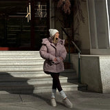 Chic Girl Printed Hooded Zipper Jacket Retro Long Sleeved Winter Warm Coat Date Commuter Female Clothing 2026 New Casual Clothes