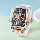 2025 new transparent waterproof men's quartz watch, unique hollow wine barrel shaped leisure watch