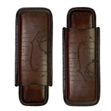 Estuche de cuero genuino tallado hecho a mano para 2/3 cigarros, portátil, de viaje, humidor de cuero