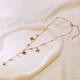 GANEMLY 316L Stainless Steel Flower Petals Colorful Zircon Long Pendant Necklace For Women New Handmade Neck Chain Jewelry Gift