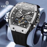 GELATU Luxury Mens Watch Original Skeleton Automatic Mechanical Watch 50M Waterproof Stainless Steel Watches For Men Gift 6016