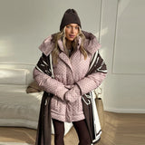 Chic Girl Printed Hooded Zipper Jacket Retro Long Sleeved Winter Warm Coat Date Commuter Female Clothing 2026 New Casual Clothes