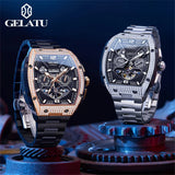 GELATU Luxury Mens Watch Original Skeleton Automatic Mechanical Watch 50M Waterproof Stainless Steel Watches For Men Gift 6016