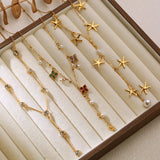 GANEMLY 316L Stainless Steel Flower Petals Colorful Zircon Long Pendant Necklace For Women New Handmade Neck Chain Jewelry Gift