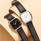 Hannah Martin Square Women Watch Fashion Rose Gold Leather Minimalist Style Girls Clock Quartz Movement Casual Waterproof Watch