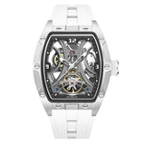 MEGIR Sports Style Automatic Mechanical Watch for Men Full Hollow Transparent Dial Design Stainless Steel Case Silicone Strap