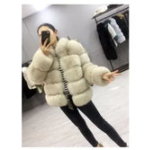 Women Faux Fur Fox Coats Short Coat Jackets Elegant Autumn Winter Jacket Furry Outerwear Elegant Splice Thick Warm Coffe Coats
