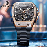 GELATU Luxury Mens Watch Original Skeleton Automatic Mechanical Watch 50M Waterproof Stainless Steel Watches For Men Gift 6016