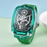 2025 new transparent waterproof men's quartz watch, unique hollow wine barrel shaped leisure watch