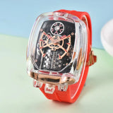 2025 new transparent waterproof men's quartz watch, unique hollow wine barrel shaped leisure watch