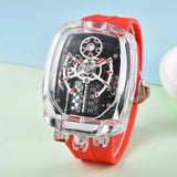 2025 new transparent waterproof men's quartz watch, unique hollow wine barrel shaped leisure watch