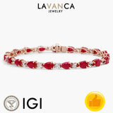 9K/14K/18K Rose Gold Lab Ruby Diamond Bracelet Pear Lab Ruby and Round Lab Diamond Bracelet Jewelry Women Luxury High Quality