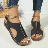 Summer Sandals for Women Wedge Heel Platform Shoes Synthetic Leather Peep Toe Hook Loop Casual Beach Walking Ladies Footwear