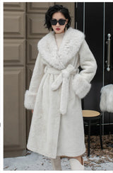 Vintage Coats Faux Fox Fur Women Thick Warm Long Coat Turn Down Collar Warm Coats Thick Elegant Coat With Belt Outerwear Winter