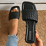 Summer Women's Sandals Luxury Fashion Flat Bottom Slippers Casual Simple Solid Colour One Word Woven Strap Sandy Beach Sandals