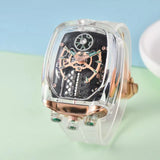 2025 new transparent waterproof men's quartz watch, unique hollow wine barrel shaped leisure watch