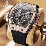 GELATU Luxury Mens Watch Original Skeleton Automatic Mechanical Watch 50M Waterproof Stainless Steel Watches For Men Gift 6016