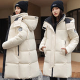 Winter Hooded Solid Women Down Cotton Jacket 2025 New Warm Thicken Cotton Fashion Jacket Leisure Loose Women Long Coat