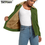 TACVASEN Corduroy Sherpa Fleece Lined Heavy Jackets Womens Fashion Fuzzy Casual Outwears Winter Thermal Coats Female Windbreaker