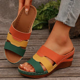 Summer Contrast Color Wedge Sandals for Women 2025 Comfortable Thick Sole Beach Slippers Woman Casual Anti Slip Outdoor Slides