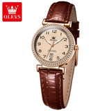 OLEVS 2025 New Fashion Womens Watches Top Brand Luxury Leather Strap Waterproof Calendar Diamond Quartz Watch Relogio Feminino