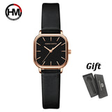 Hannah Martin Square Women Watch Fashion Rose Gold Leather Minimalist Style Girls Clock Quartz Movement Casual Waterproof Watch