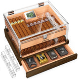 Cigar Humidor,Acrylic Humidor,Desktop Humidor Box with Cigar Accessory Drawer,Humidifier & Digital Hygrometer,Cedar Wood Tray