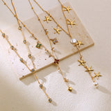 GANEMLY 316L Stainless Steel Flower Petals Colorful Zircon Long Pendant Necklace For Women New Handmade Neck Chain Jewelry Gift