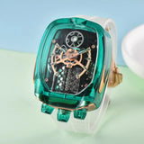 2025 new transparent waterproof men's quartz watch, unique hollow wine barrel shaped leisure watch