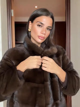 Autumn Winter Vintage Brown Faux Fur Jacket For Women High Neck Long Sleeve Crop Furry Coat 2025 New Lady Trendy Warm Outwears