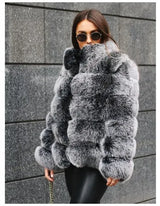 Women Faux Fur Fox Coats Short Coat Jackets Elegant Autumn Winter Jacket Furry Outerwear Elegant Splice Thick Warm Coffe Coats