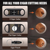 Cigar Humidor Cedar Wood Humidor Cigar Box Glass Top Desktop Humidor with Front Hygrometer Humidifier Divider Accessories Drawer