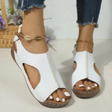 Summer Sandals for Women Wedge Heel Platform Shoes Synthetic Leather Peep Toe Hook Loop Casual Beach Walking Ladies Footwear