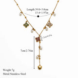 GANEMLY 316L Stainless Steel Flower Petals Colorful Zircon Long Pendant Necklace For Women New Handmade Neck Chain Jewelry Gift