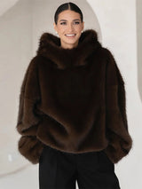 Winter Brown Faux Fur Hooded Women's Coat Full Sleeve Warm Thick Loose Plush Pullover Female 2025 Fashion Lady New Outwear