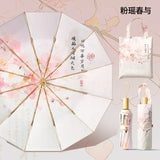 Double Layer UPF50+ Sun UV Protection Umbrella for Women, Flower Paint Windproof Sunproof Waterproof Folding Sunny Rainy Parasol