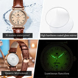 OLEVS 2025 New Fashion Womens Watches Top Brand Luxury Leather Strap Waterproof Calendar Diamond Quartz Watch Relogio Feminino