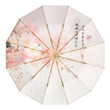 Double Layer UPF50+ Sun UV Protection Umbrella for Women, Flower Paint Windproof Sunproof Waterproof Folding Sunny Rainy Parasol