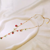 GANEMLY 316L Stainless Steel Flower Petals Colorful Zircon Long Pendant Necklace For Women New Handmade Neck Chain Jewelry Gift